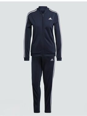 Adidas Essential Women's Navy Blue Track Jumpsuit with White Stripes